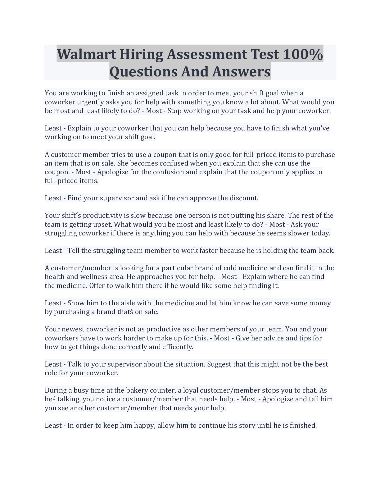 Walmart Hiring Assessment Test 100% Questions And Answers - Scholarfriends